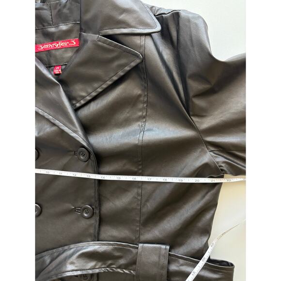 Vintage y2k 90s Jennyfer J black faux leather pleather short trench coat jacket - Picture 3 of 10
